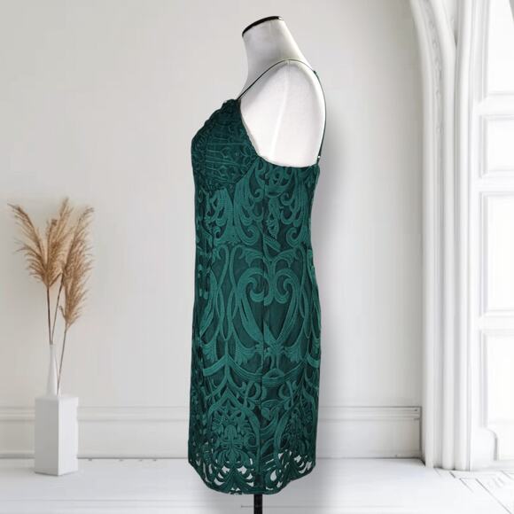 Bardot Emerald Green Lace Bodycon Midi Dress Scalloped Cocktail Party 8